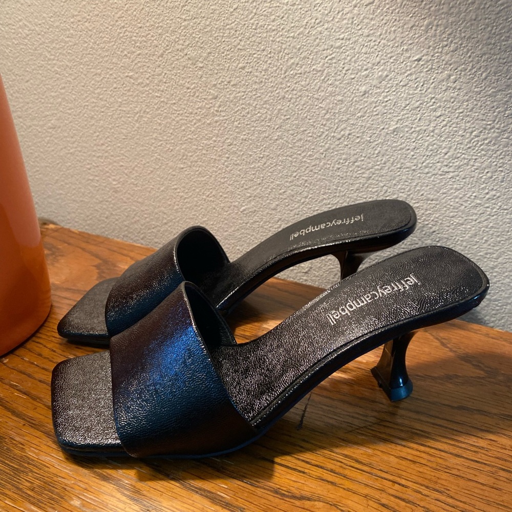 Jeffrey Campbell Black Square-Toe Kitten Heel Slides